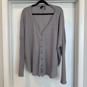 Urban Outfitters Out From Under Gray Button-Up Oversized Henley Long-Sleeve Top